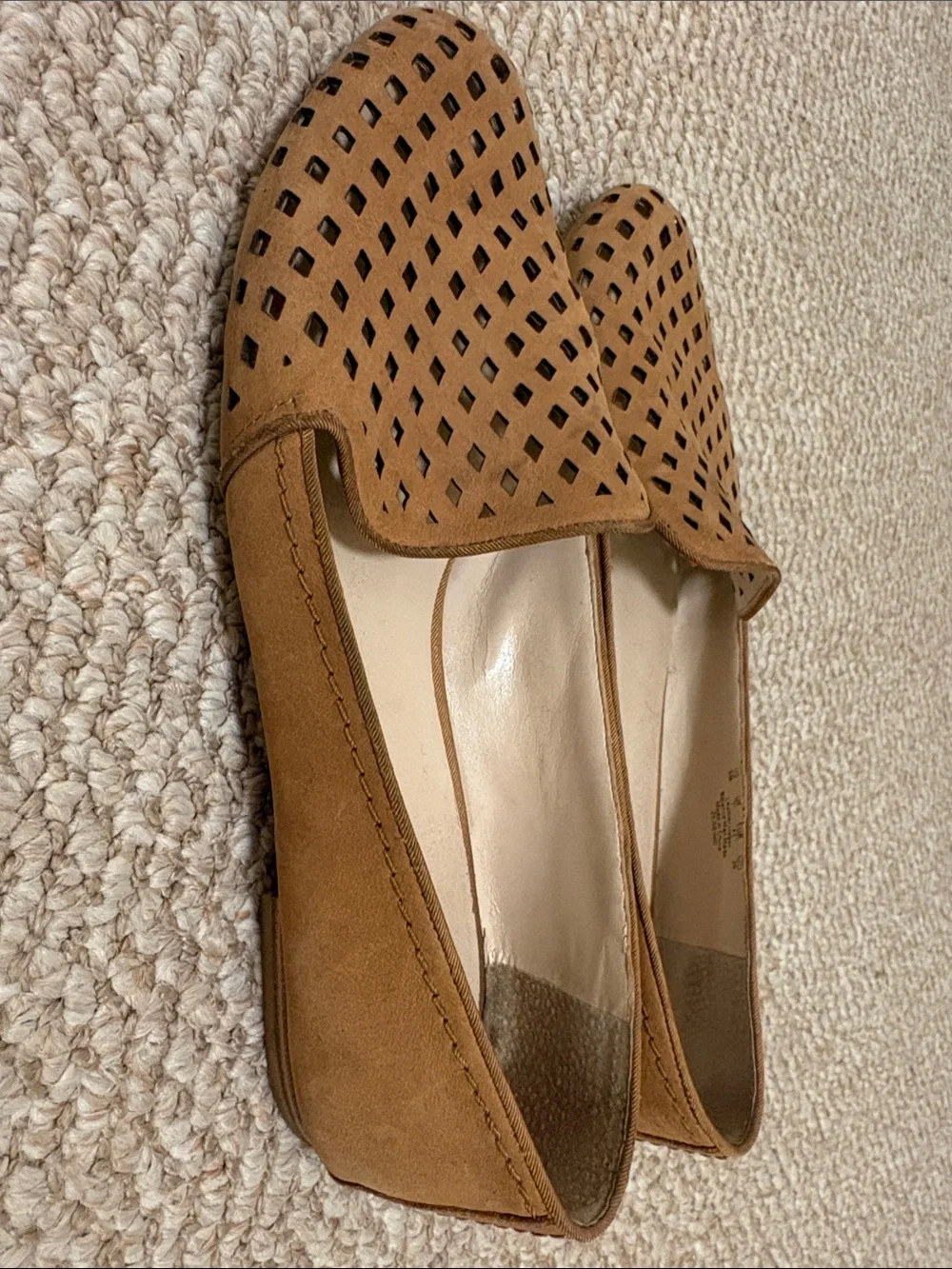 Franco Sarto Tan Perforated Pointed-Toe Leather Flats Women’s 9